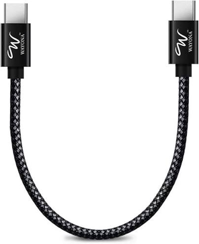Wayona USB Type C Short 65W/3A Fast Charging Data Cable for Powerbank, Android Auto, Apple CarPlay, Samsung Galaxy S24, S23, S22, S21, S20, iPhone 15, 15 Pro, 15 Pro Max, 15 Plus (0.25M, Grey)