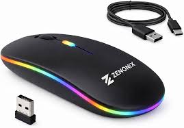 ZEBRONICS Blanc Slim Wireless Mouse with Rechargeable Battery, BT + 2.4GHz, 4 Buttons, 800/1200/1600 DPI, Silent Operation, Multicolor LED Lights